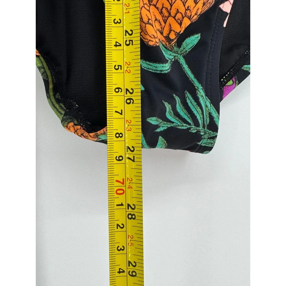 Time And Tru Slimming Silhouette One Piece‎ Swimsuit Black Pink Tropical Sz M
